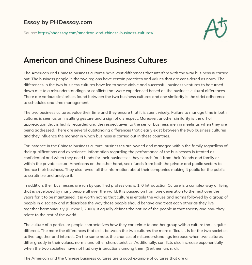 American and Chinese Business Cultures essay