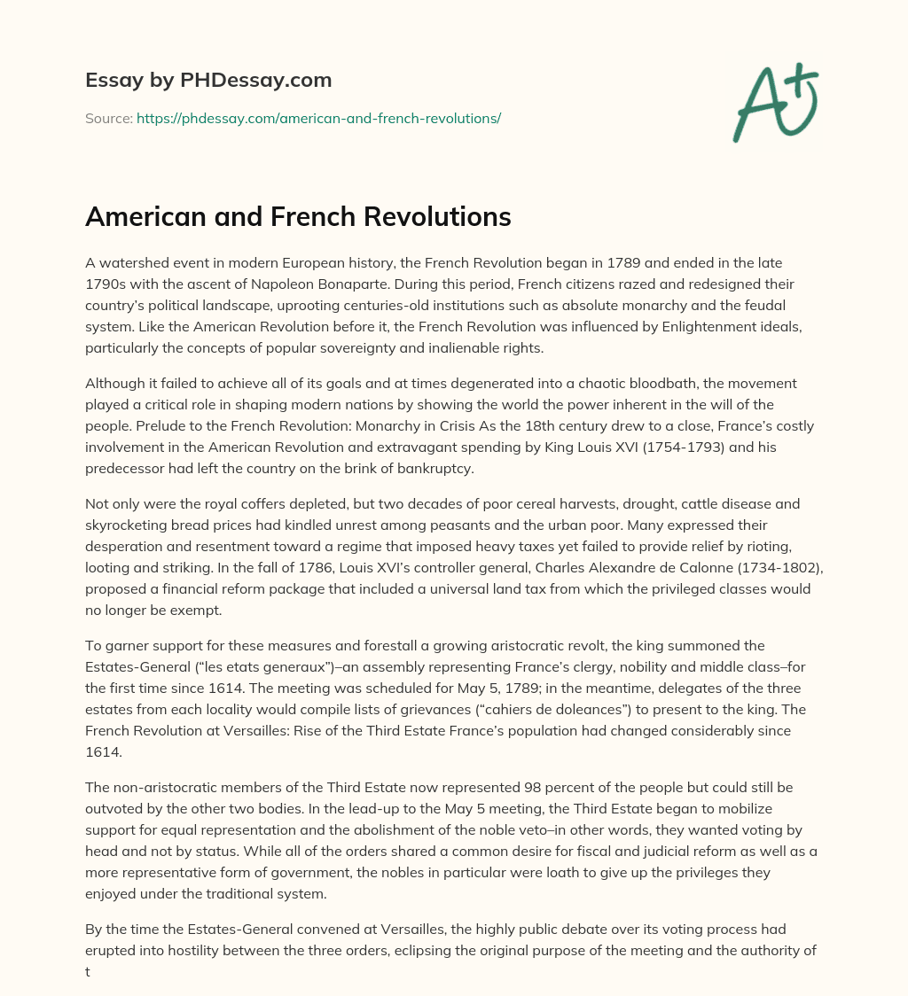 American and French Revolutions essay