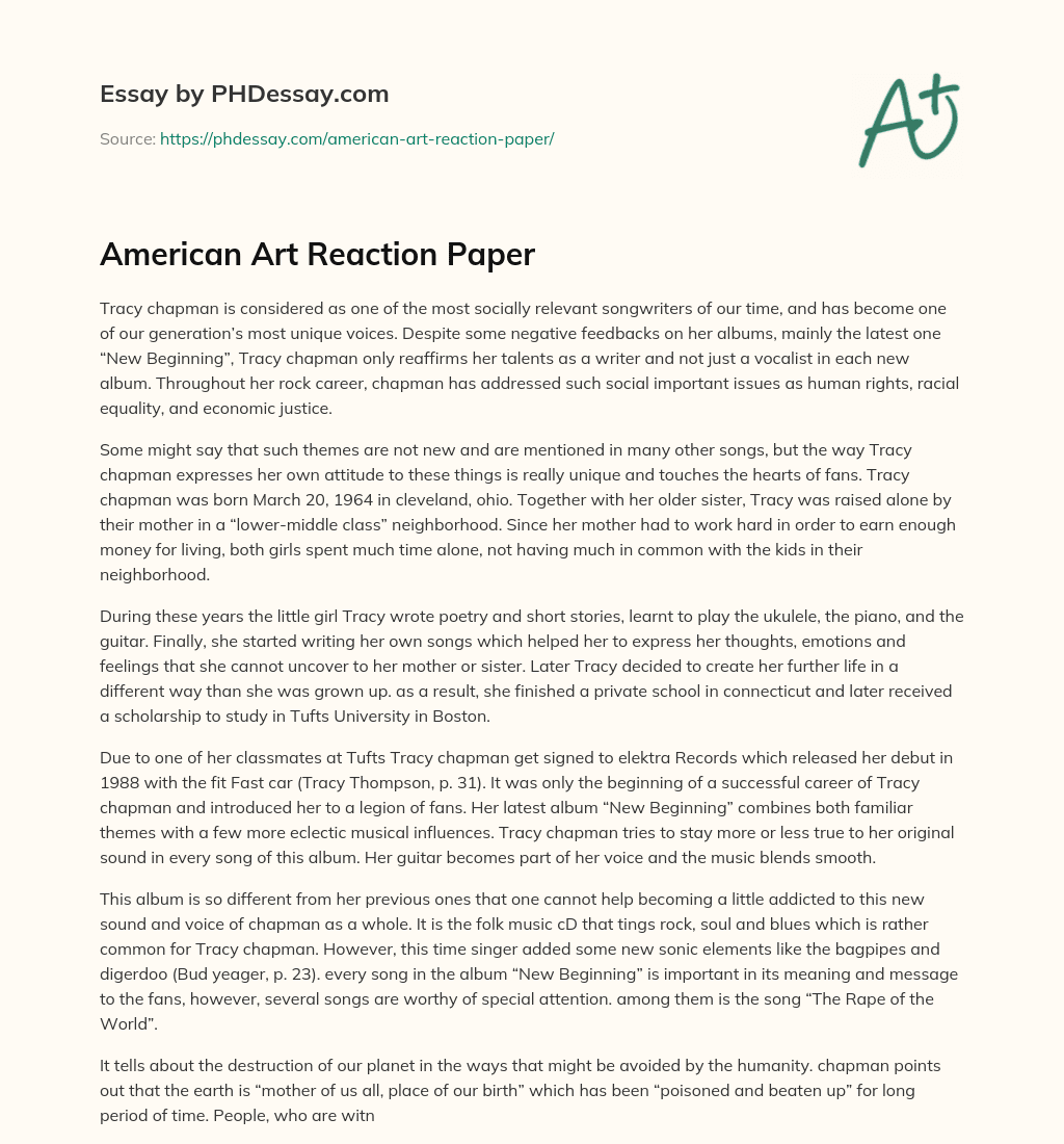 American Art Reaction Paper essay