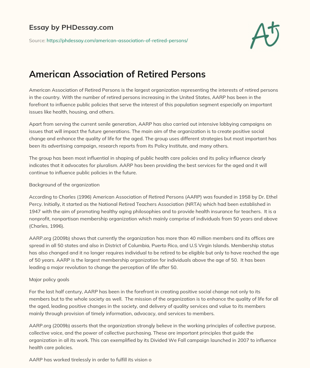 American Association of Retired Persons essay
