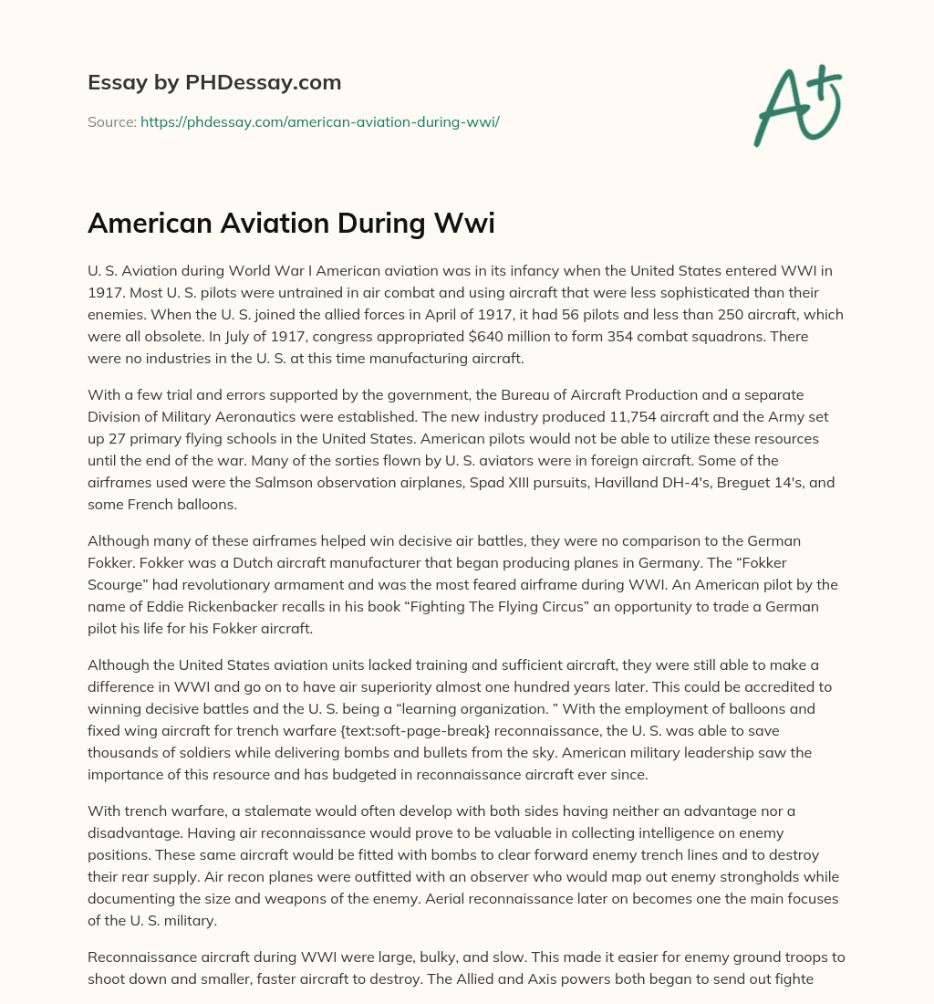 American Aviation During Wwi essay