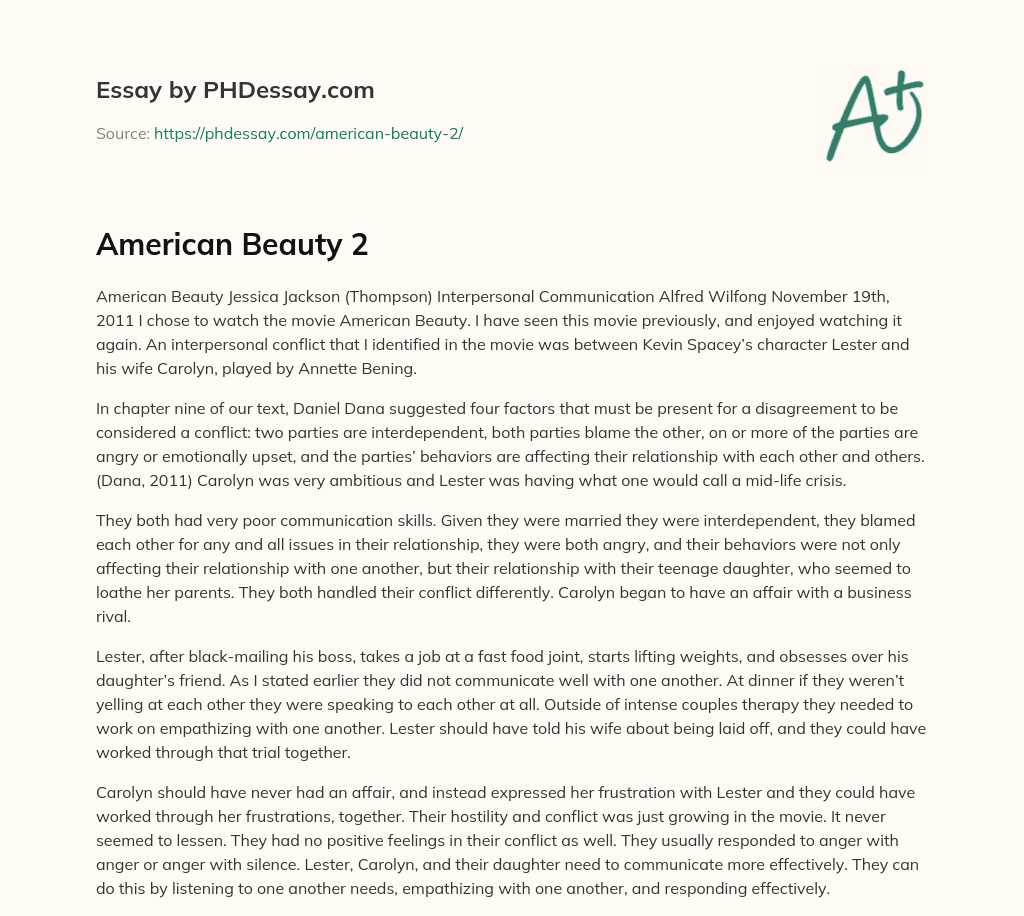 Interpersonal conflict in American Beauty essay
