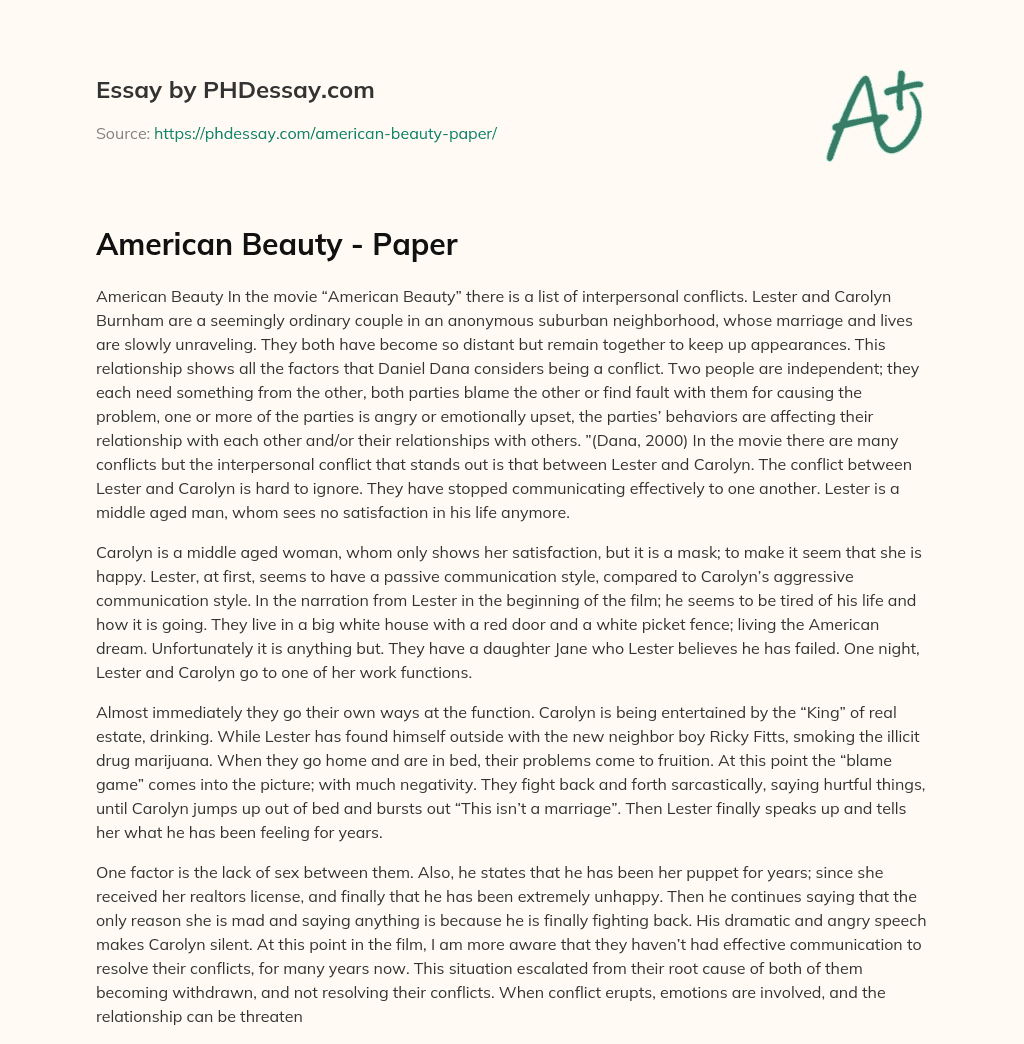 American Beauty – Paper essay