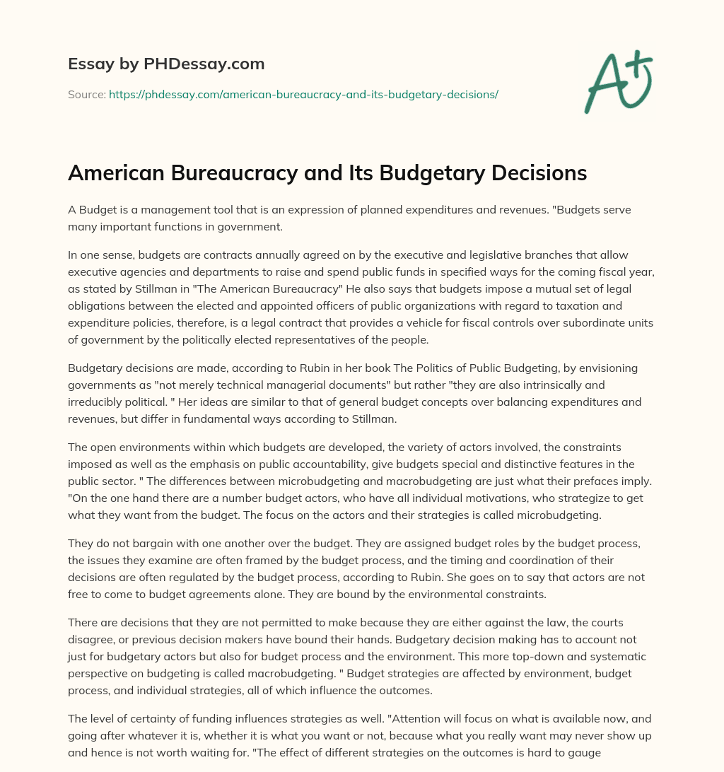 American Bureaucracy and Its Budgetary Decisions essay