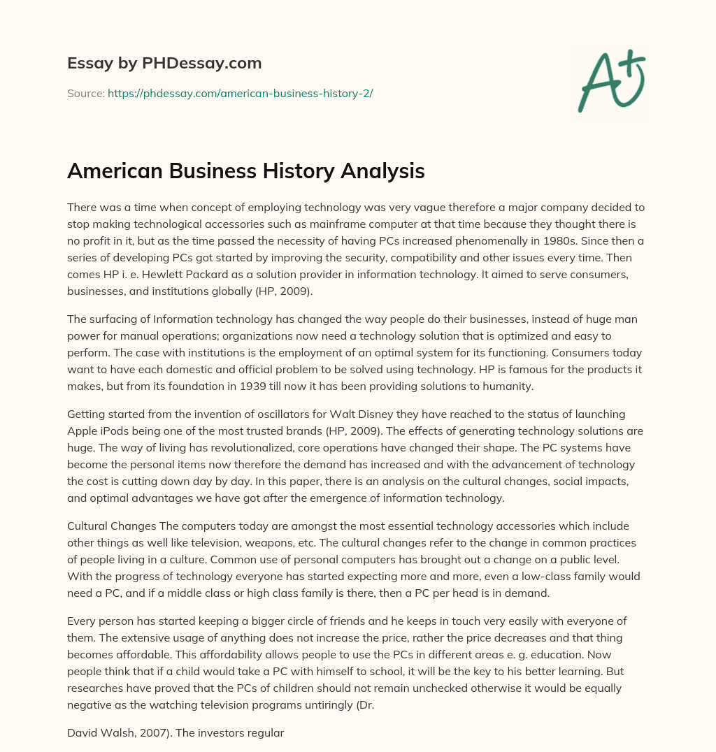 American Business History Analysis essay