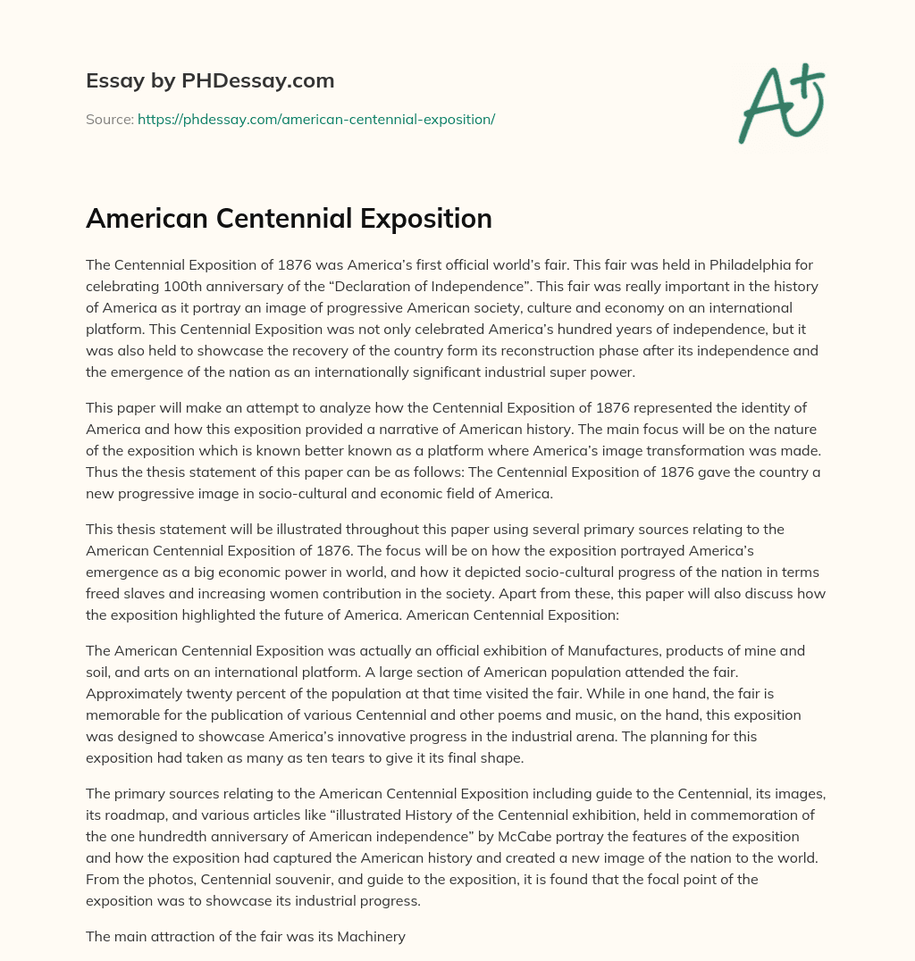 American Centennial Exposition essay