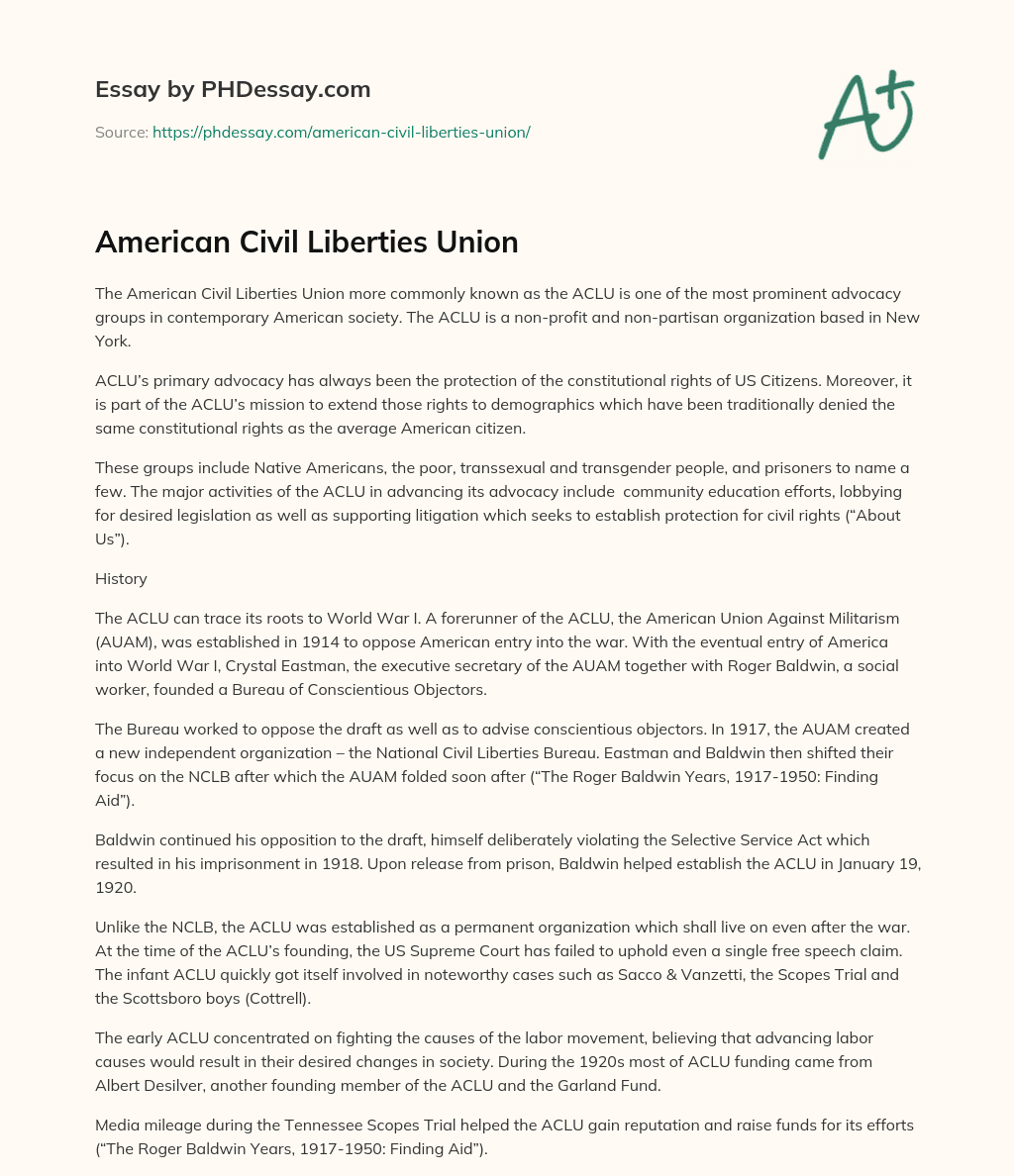 American Civil Liberties Union essay