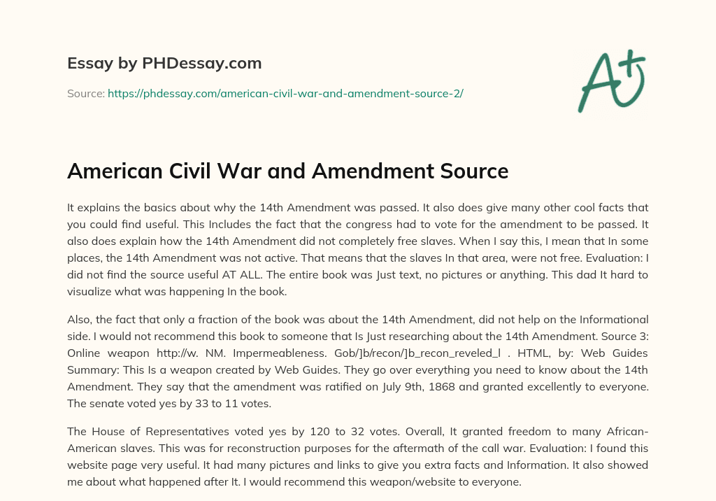 American Civil War and Amendment Source essay