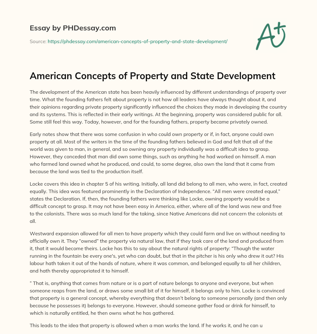 American Concepts of Property and State Development essay