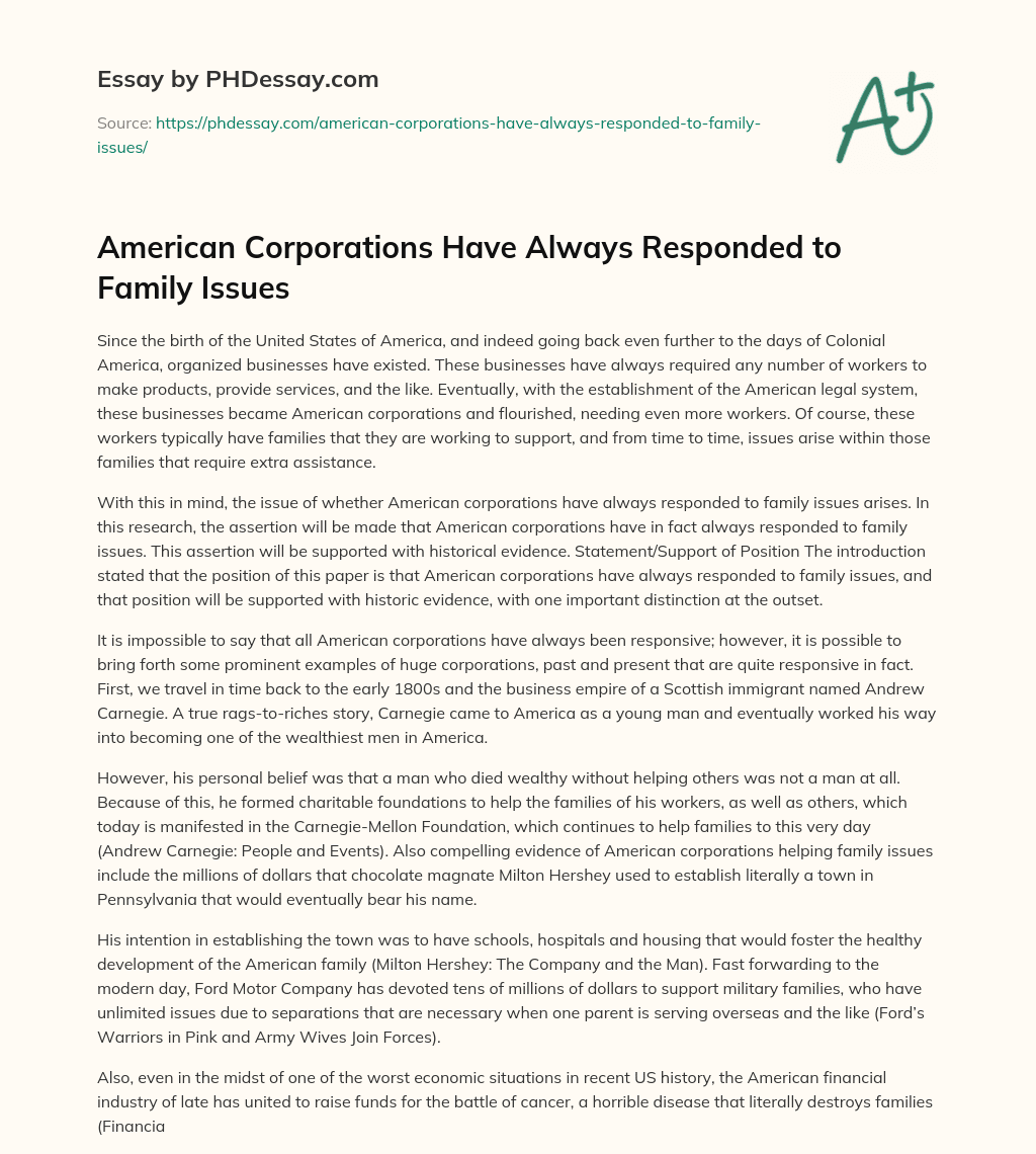 American Corporations Have Always Responded to Family Issues essay