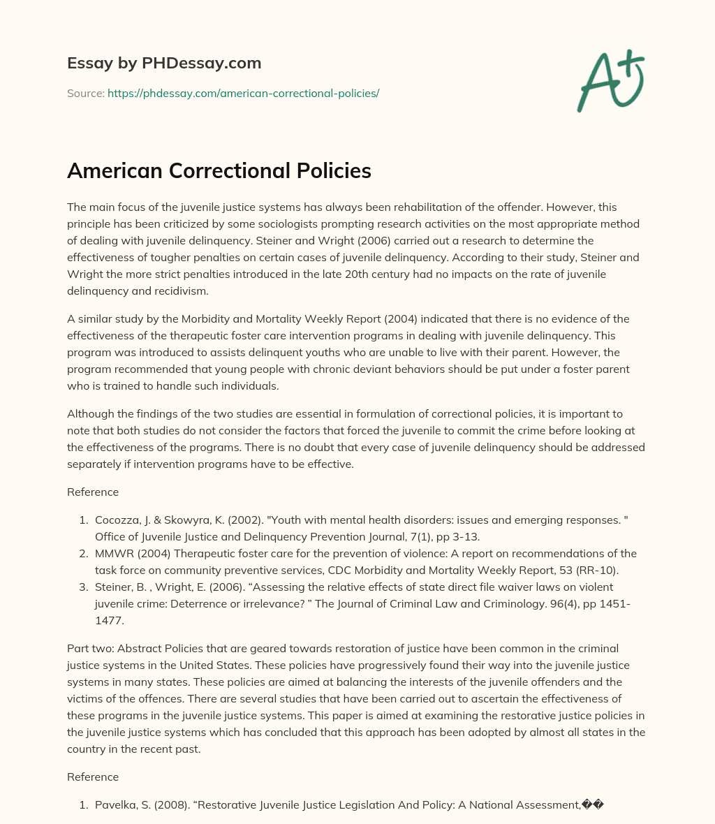 American Correctional Policies essay
