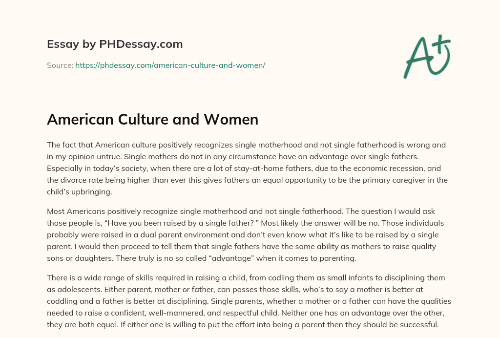 American Culture and Women essay