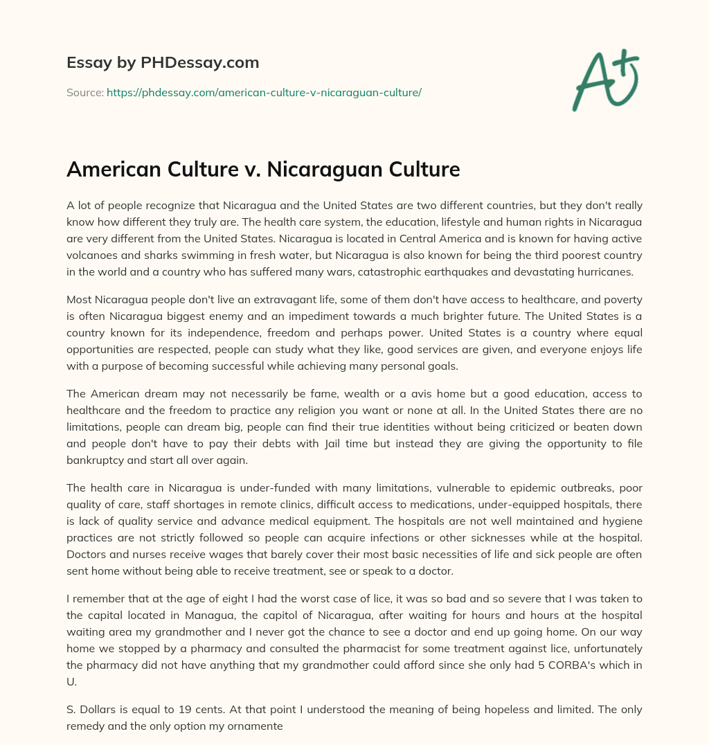 American Culture v. Nicaraguan Culture essay
