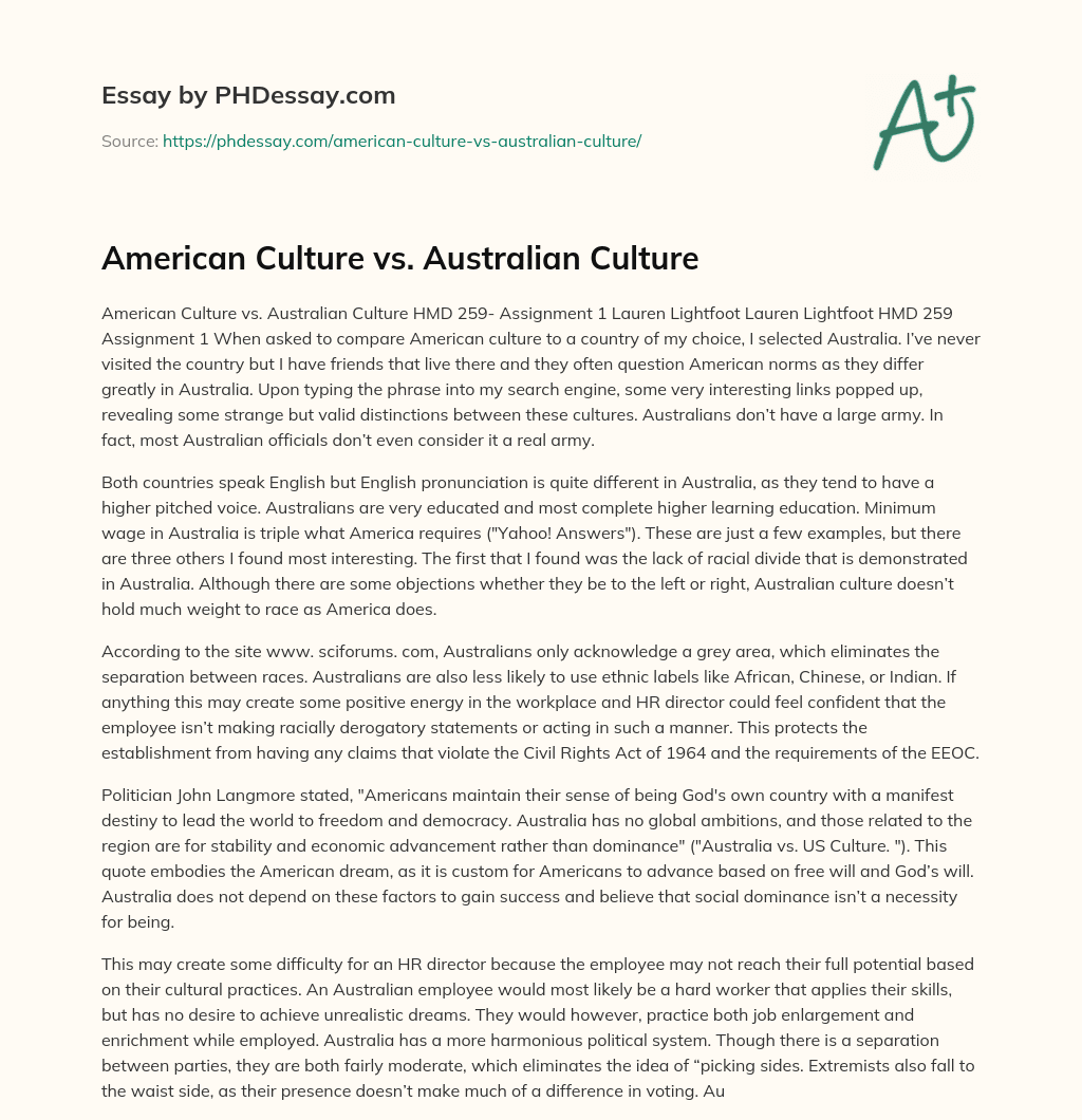 American Culture vs. Australian Culture - PHDessay.com
