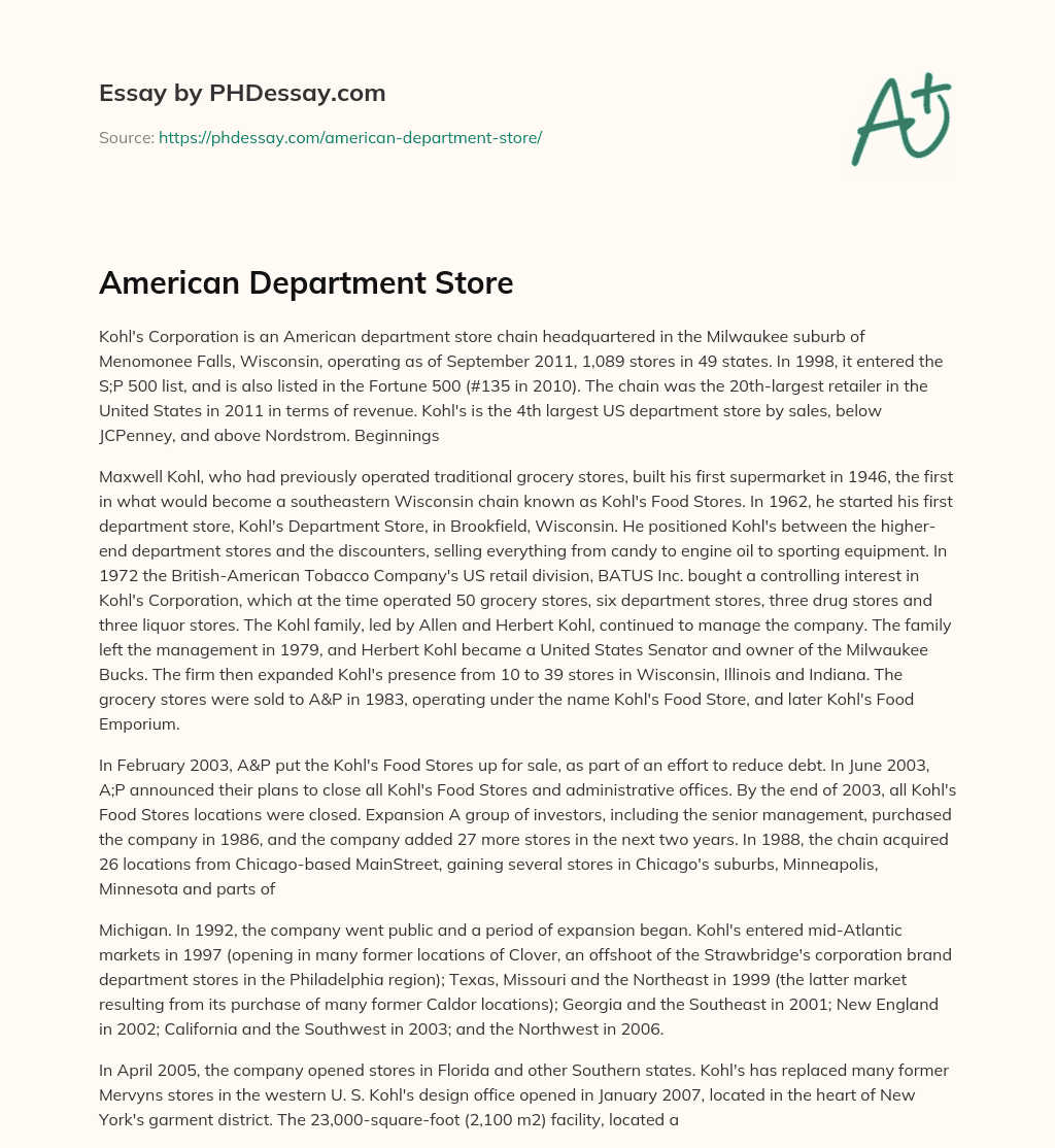 American Department Store essay