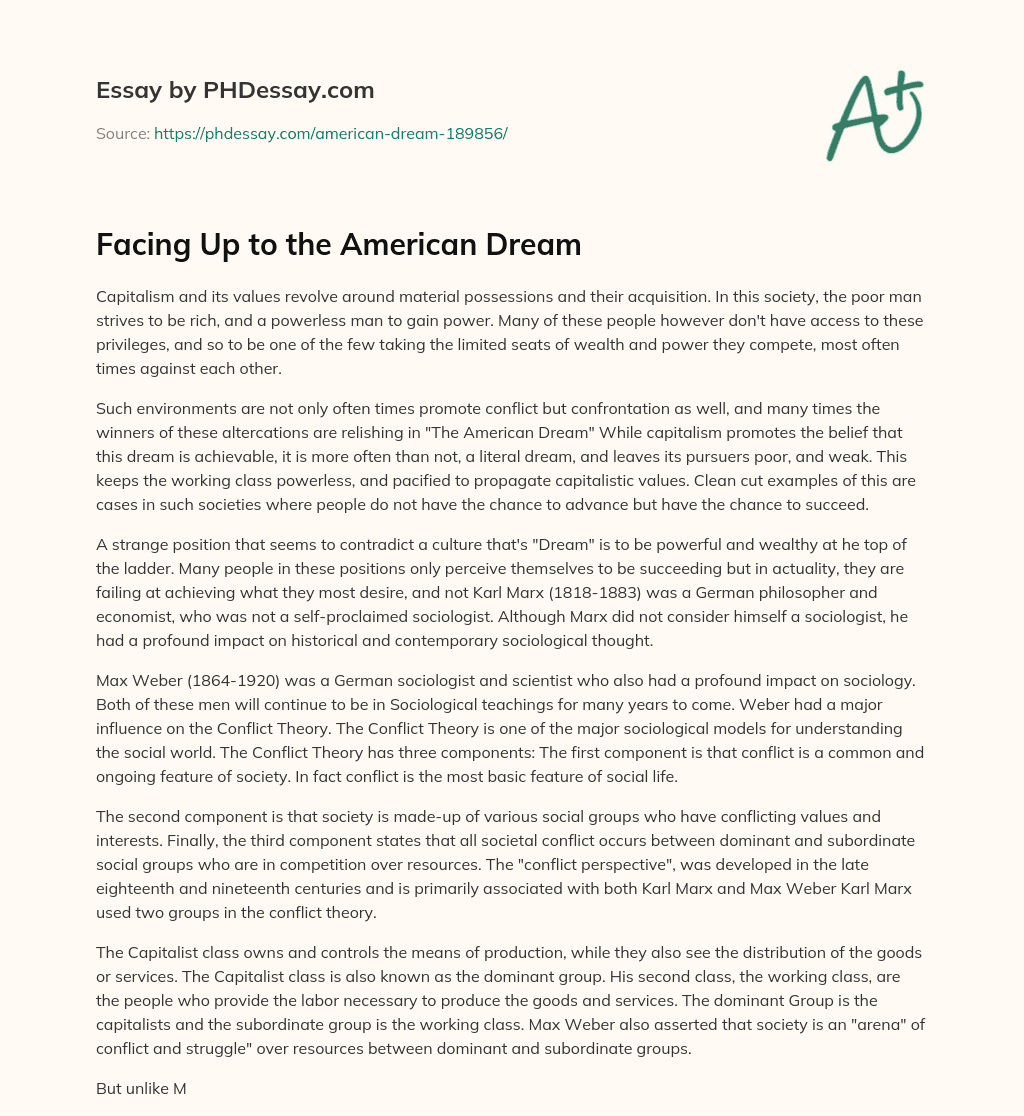 Facing Up to the American Dream essay