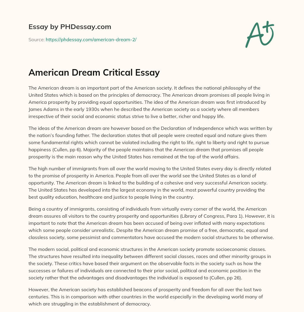 American Dream Critical Essay essay