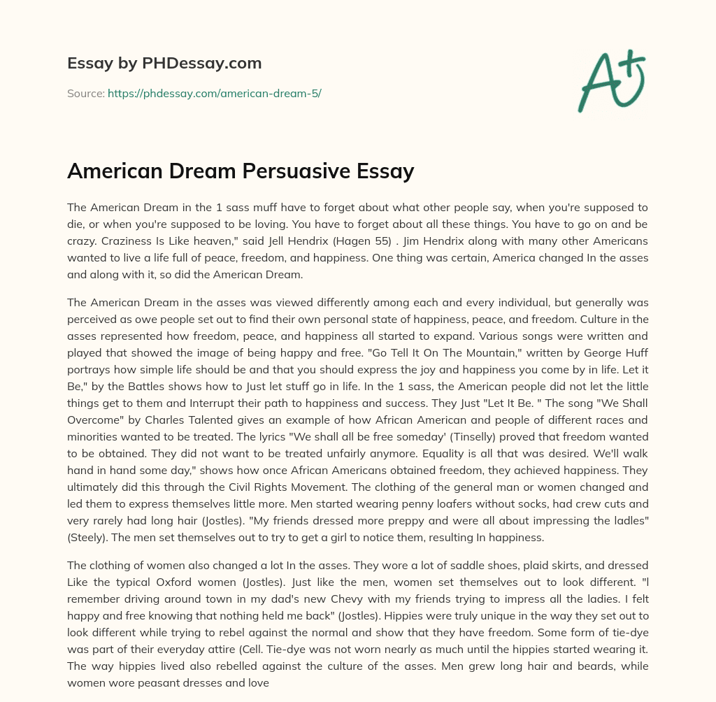 American Dream Persuasive Essay essay