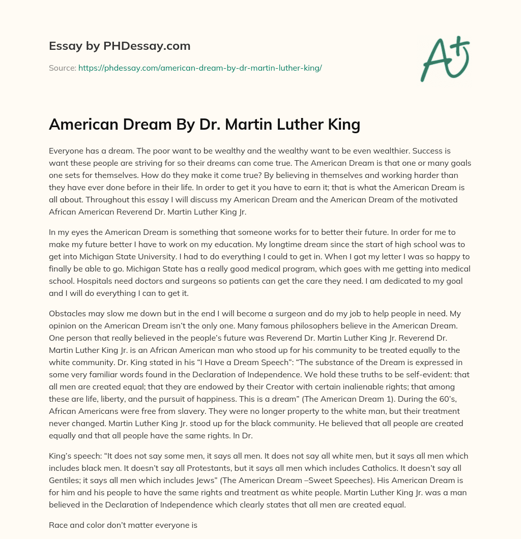American Dream By Dr. Martin Luther King essay