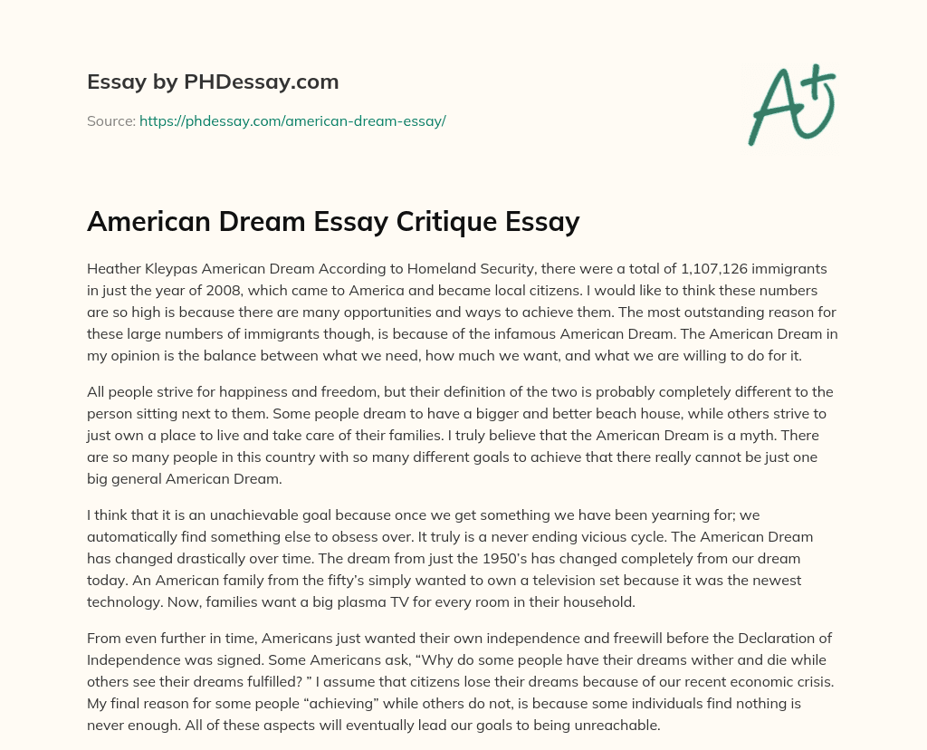 american dream essay 300 words