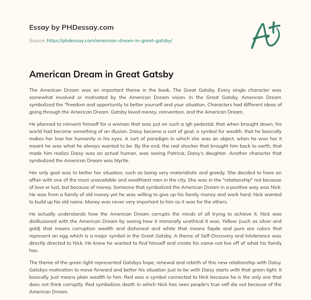 American Dream in Great Gatsby essay