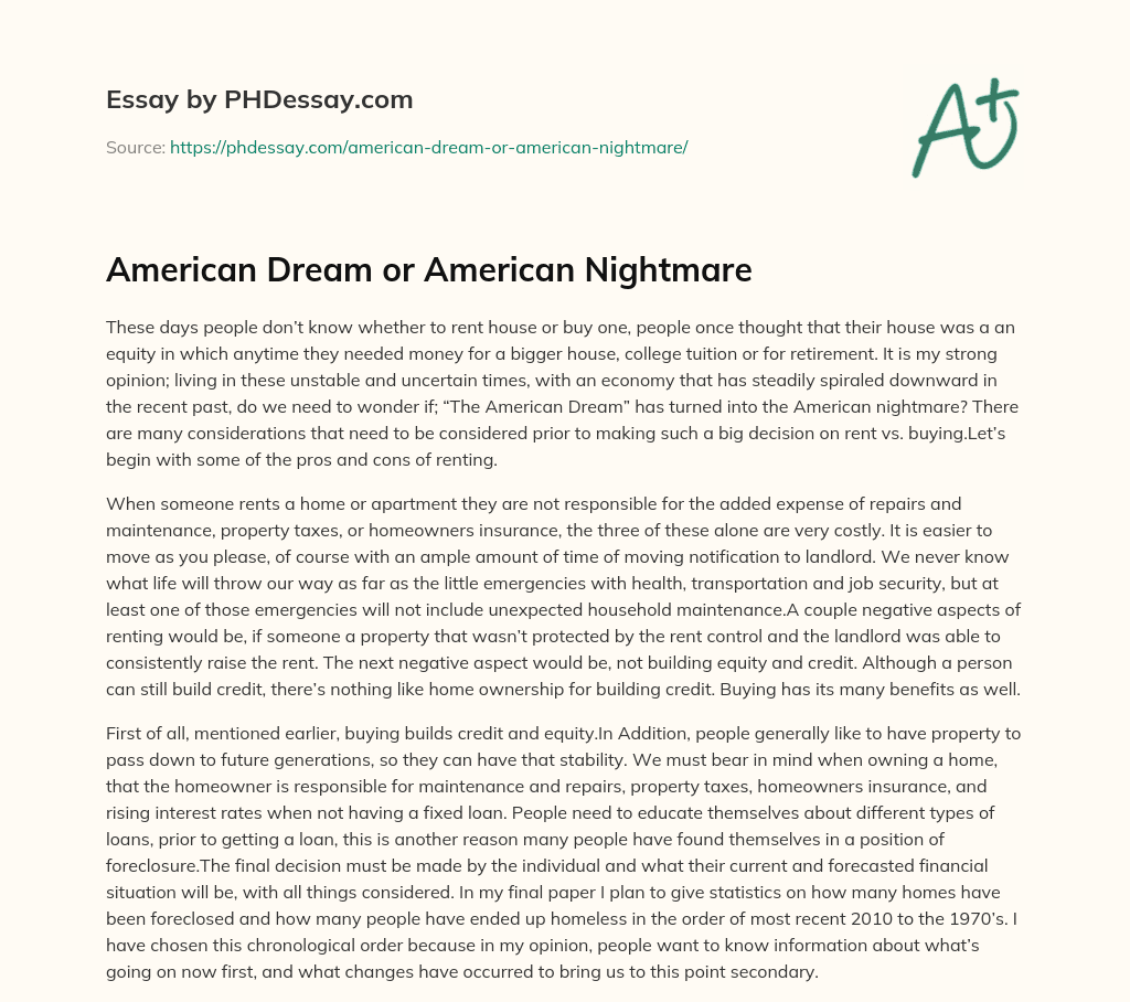 american dream or nightmare essay