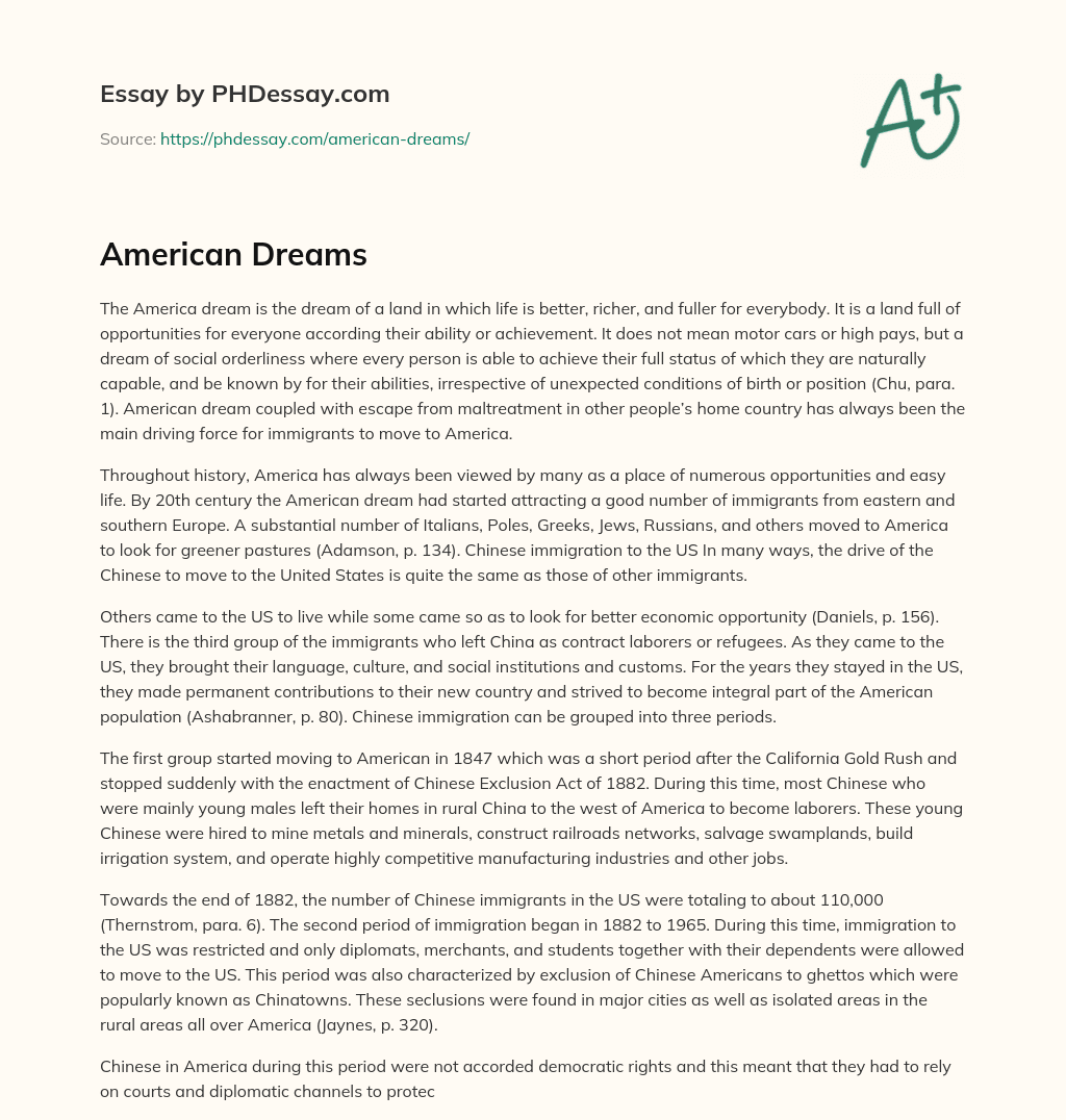 The American Dream: Opportunities and Escape for Immigrants essay