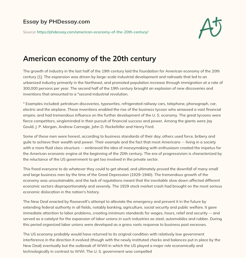 American economy of the 20th century essay