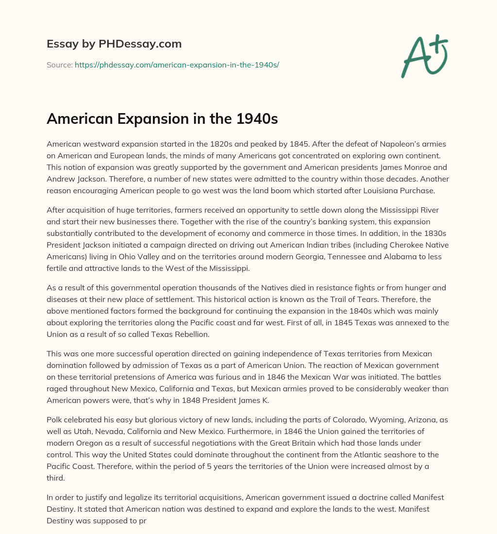 American Expansion in the 1940s essay