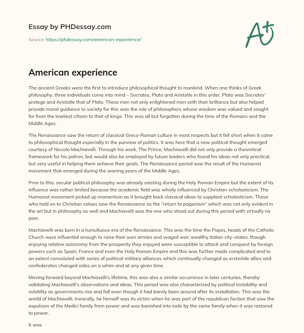 American experience essay