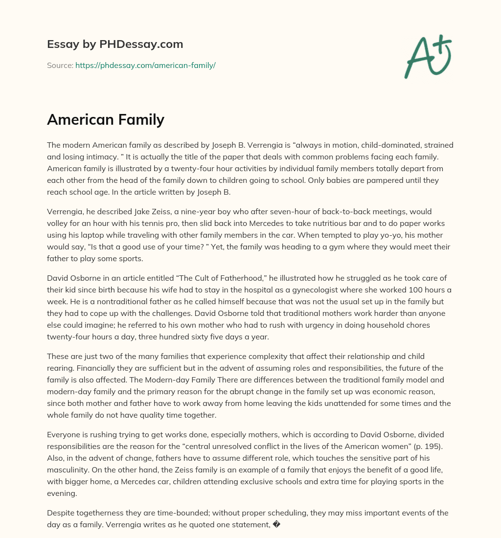 The Modern American Family: Child-Dominated, Strained, and Losing Intimacy essay
