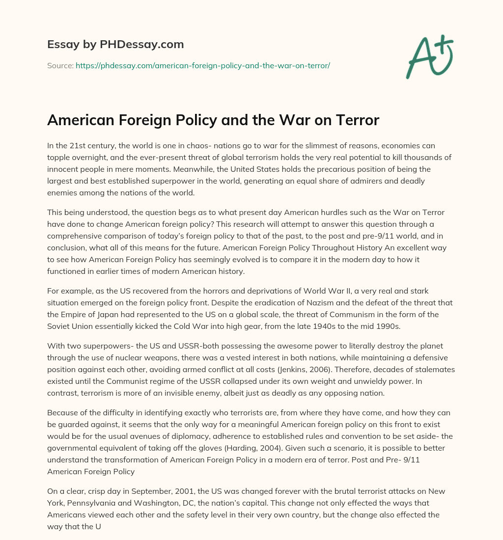 American Foreign Policy and the War on Terror essay