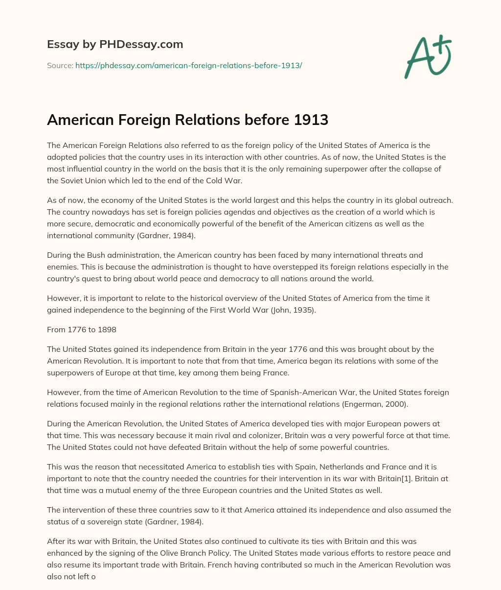 American Foreign Relations before 1913 essay