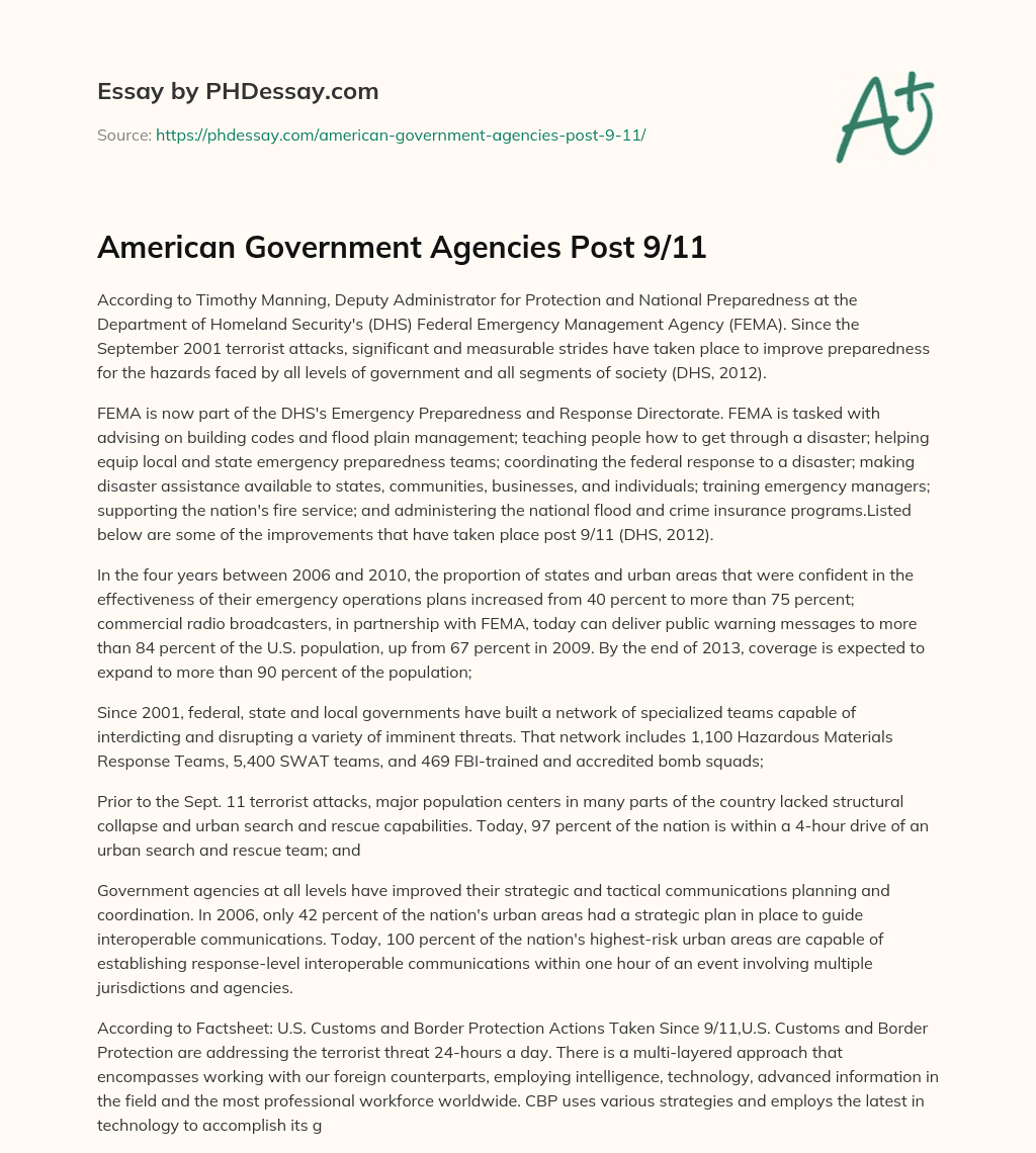 American Government Agencies Post 9/11 essay
