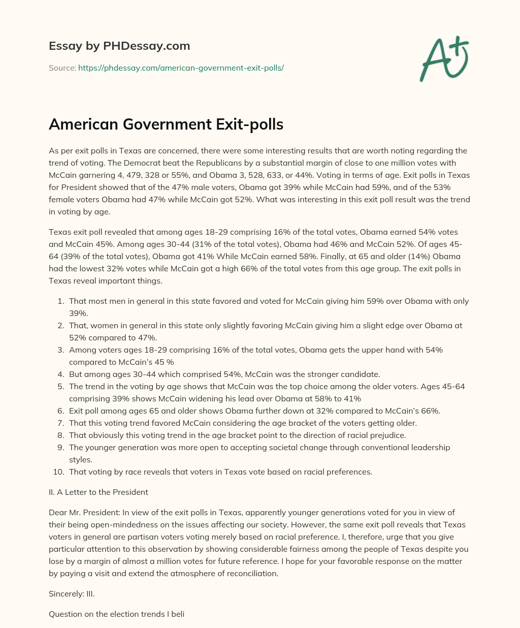 American Government Exit-polls essay