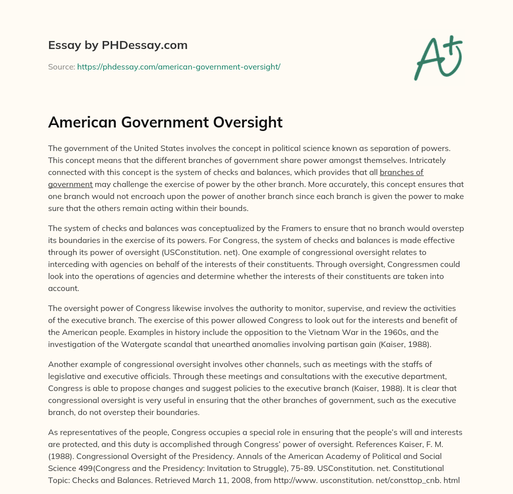 American Government Oversight essay