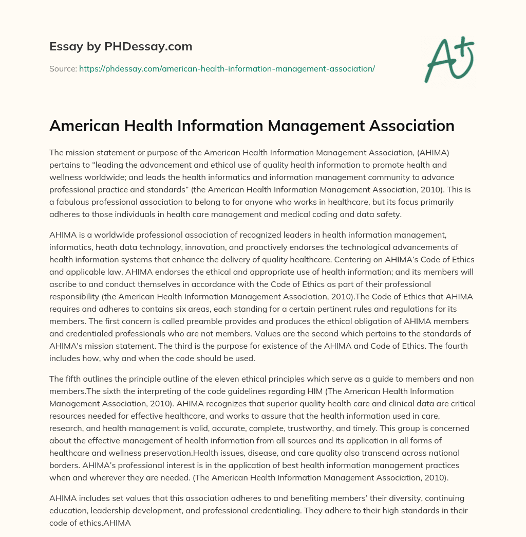 American Health Information Management Association essay