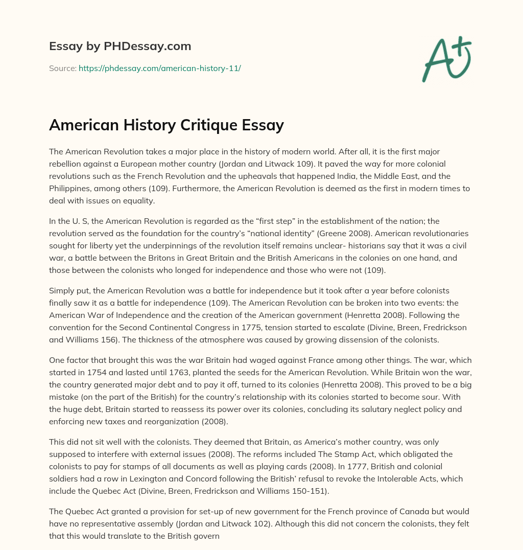 American History Critique Essay essay