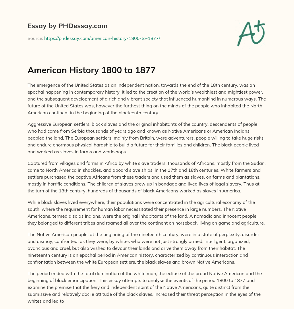 American History 1800 to 1877 essay