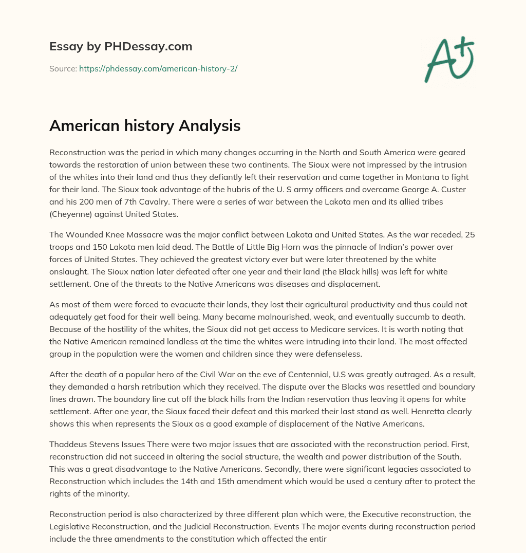 American history Analysis essay