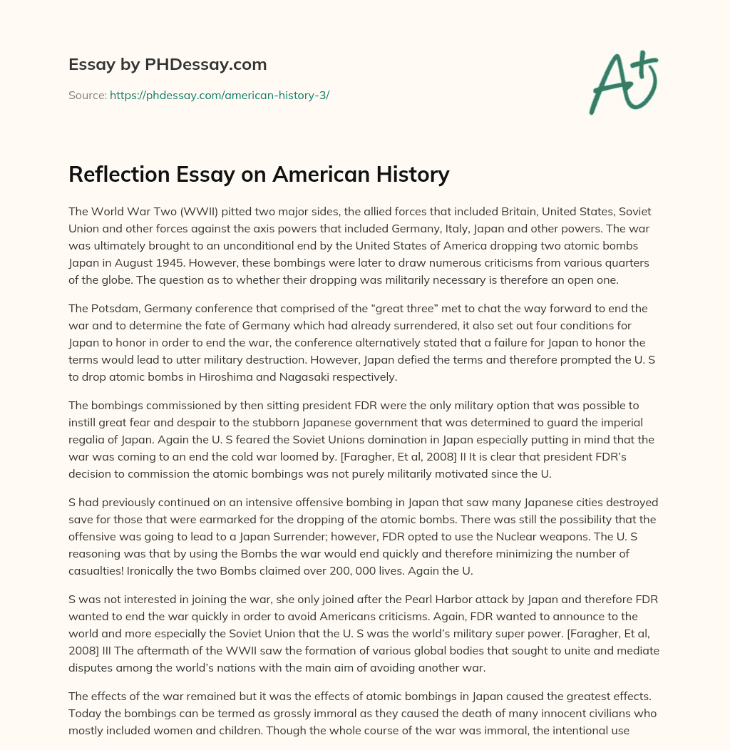 Reflection Essay on American History essay