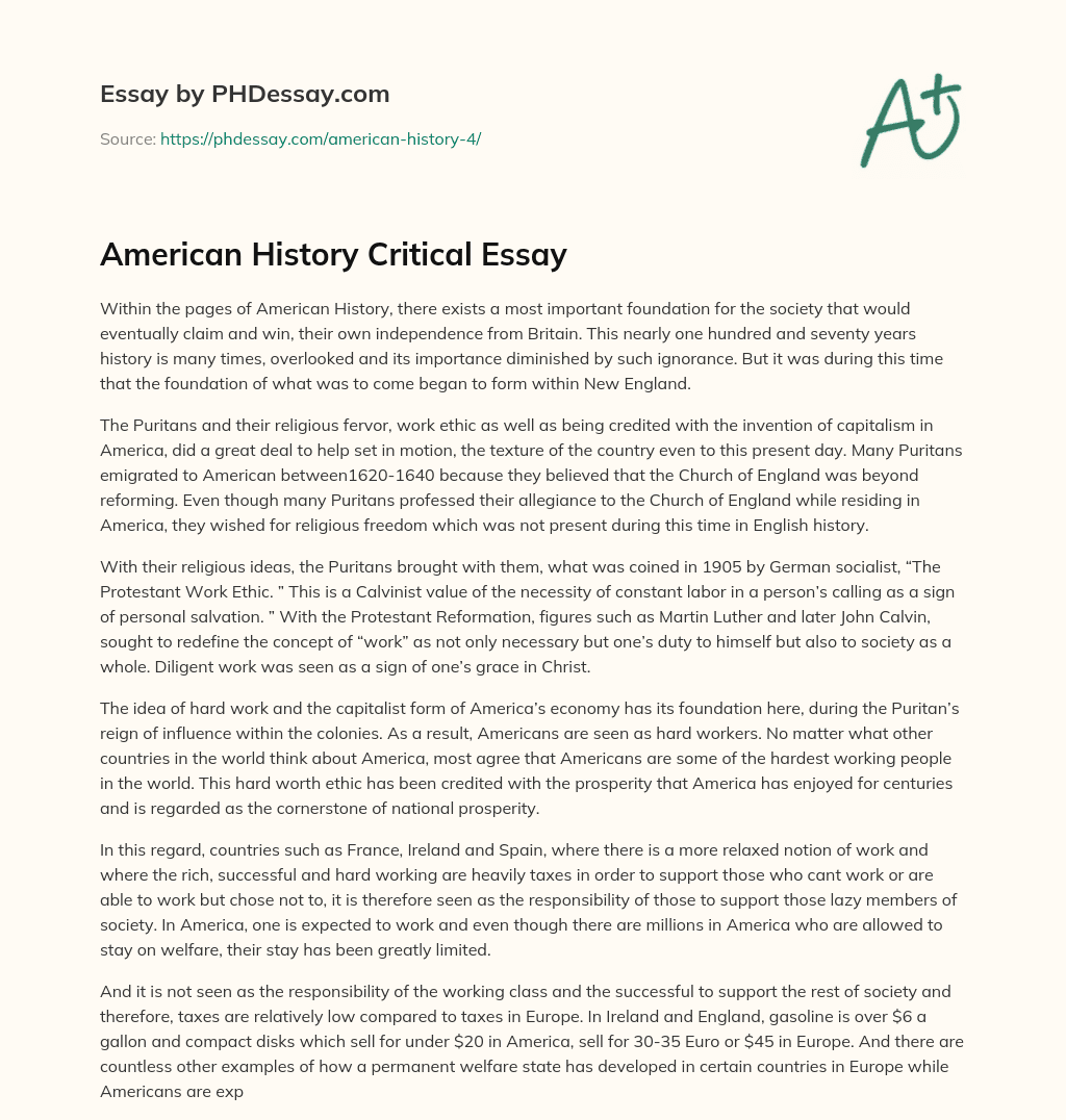 American History Critical Essay essay