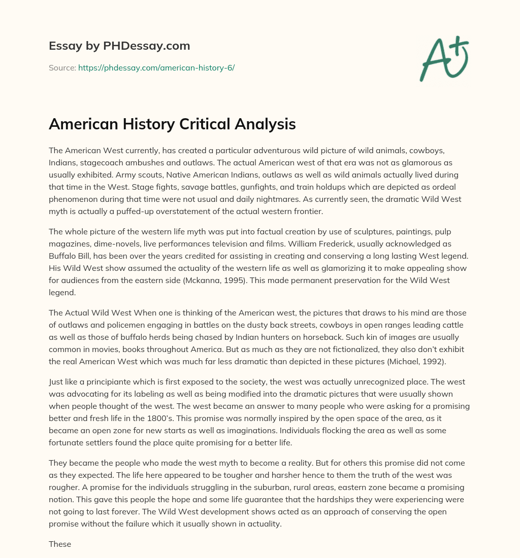 American History Critical Analysis essay