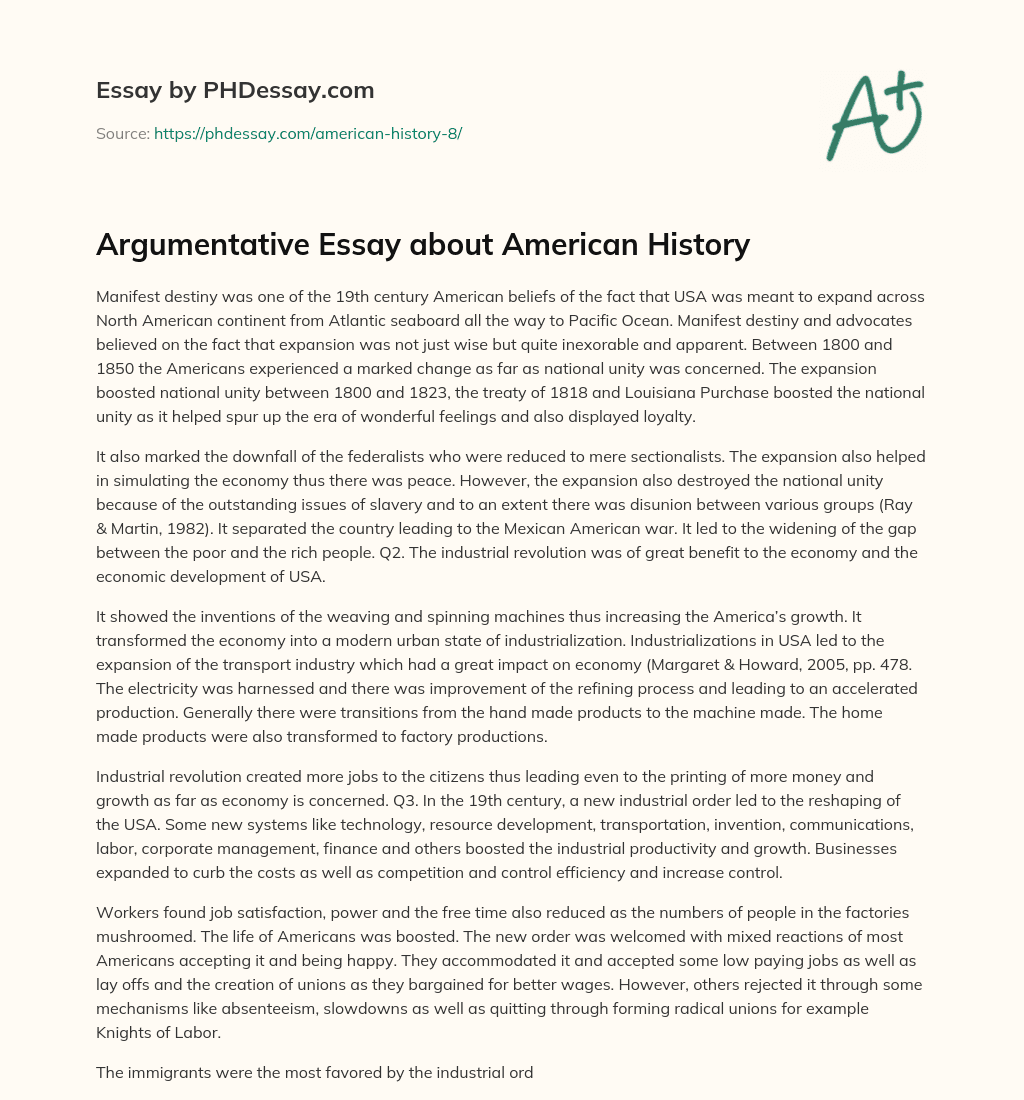 Argumentative Essay about American History essay