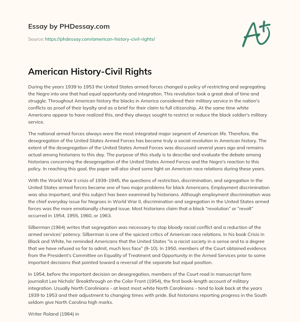 American History-Civil Rights essay