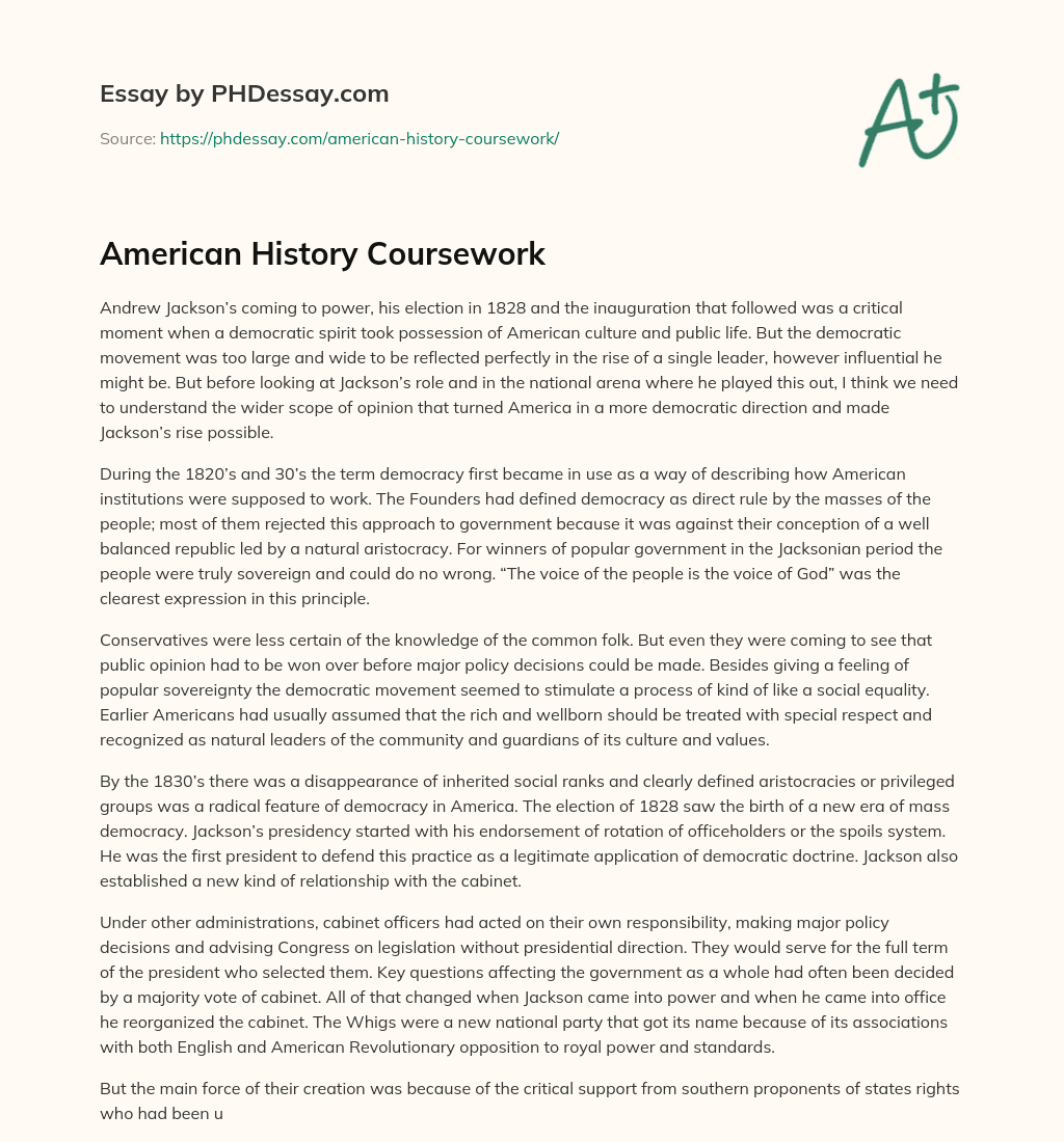 American History Coursework essay