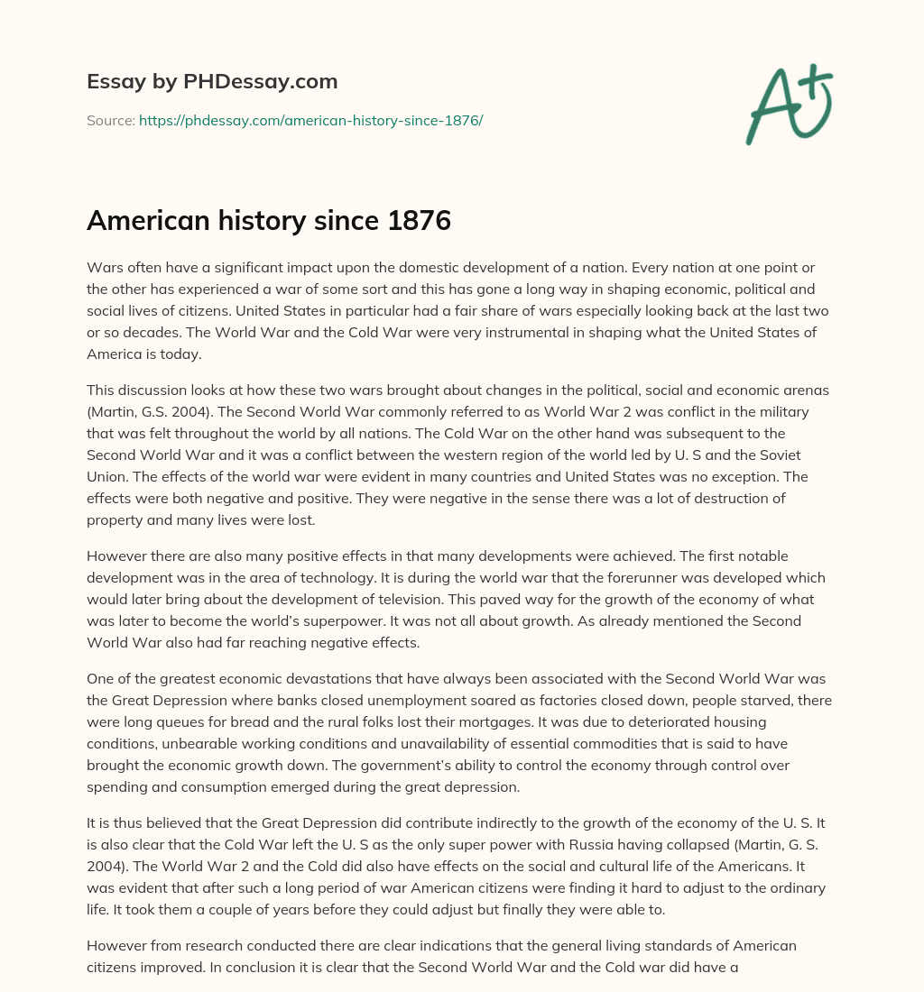 American history since 1876 essay