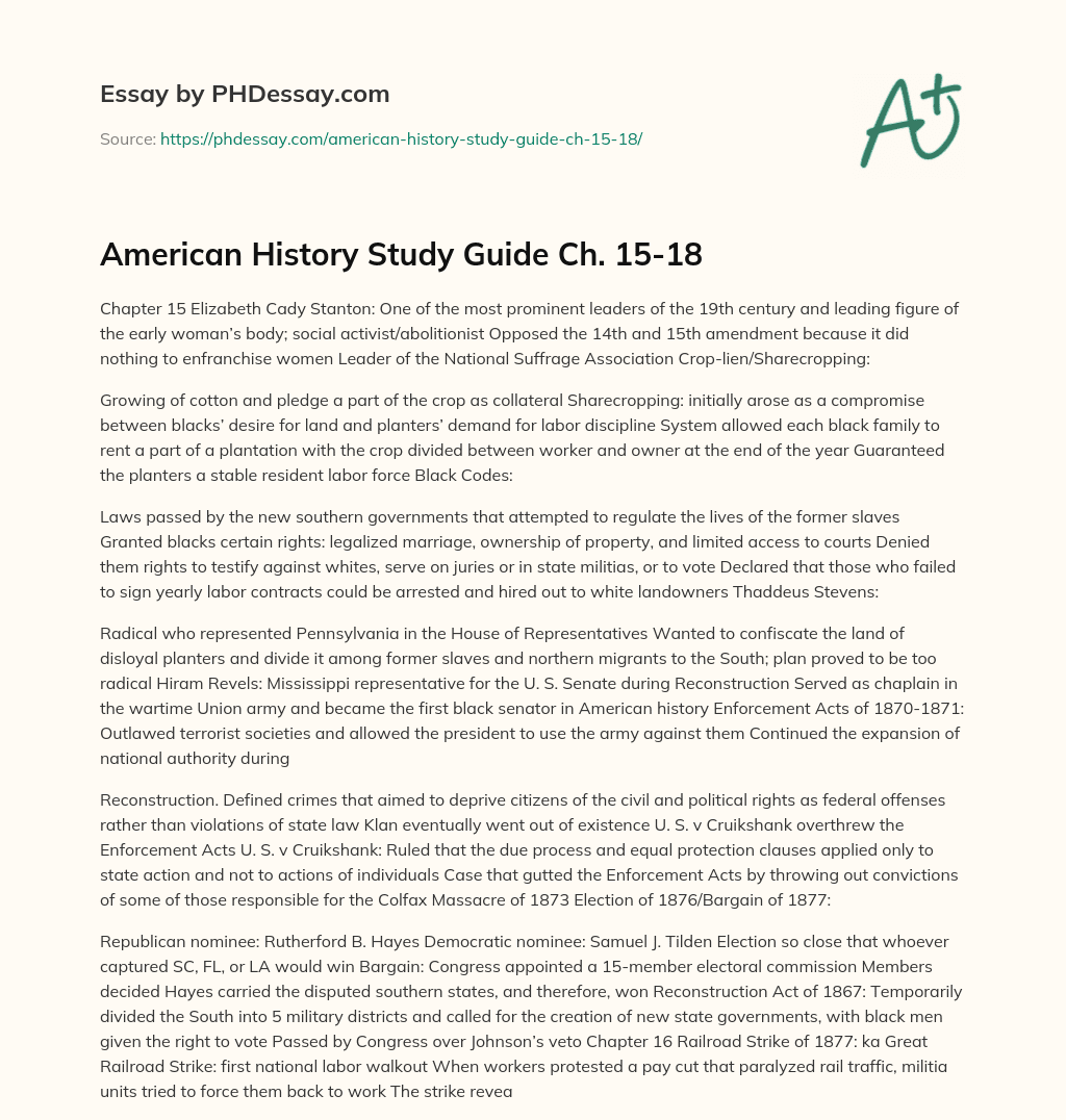 American History Study Guide Ch. 15-18 essay