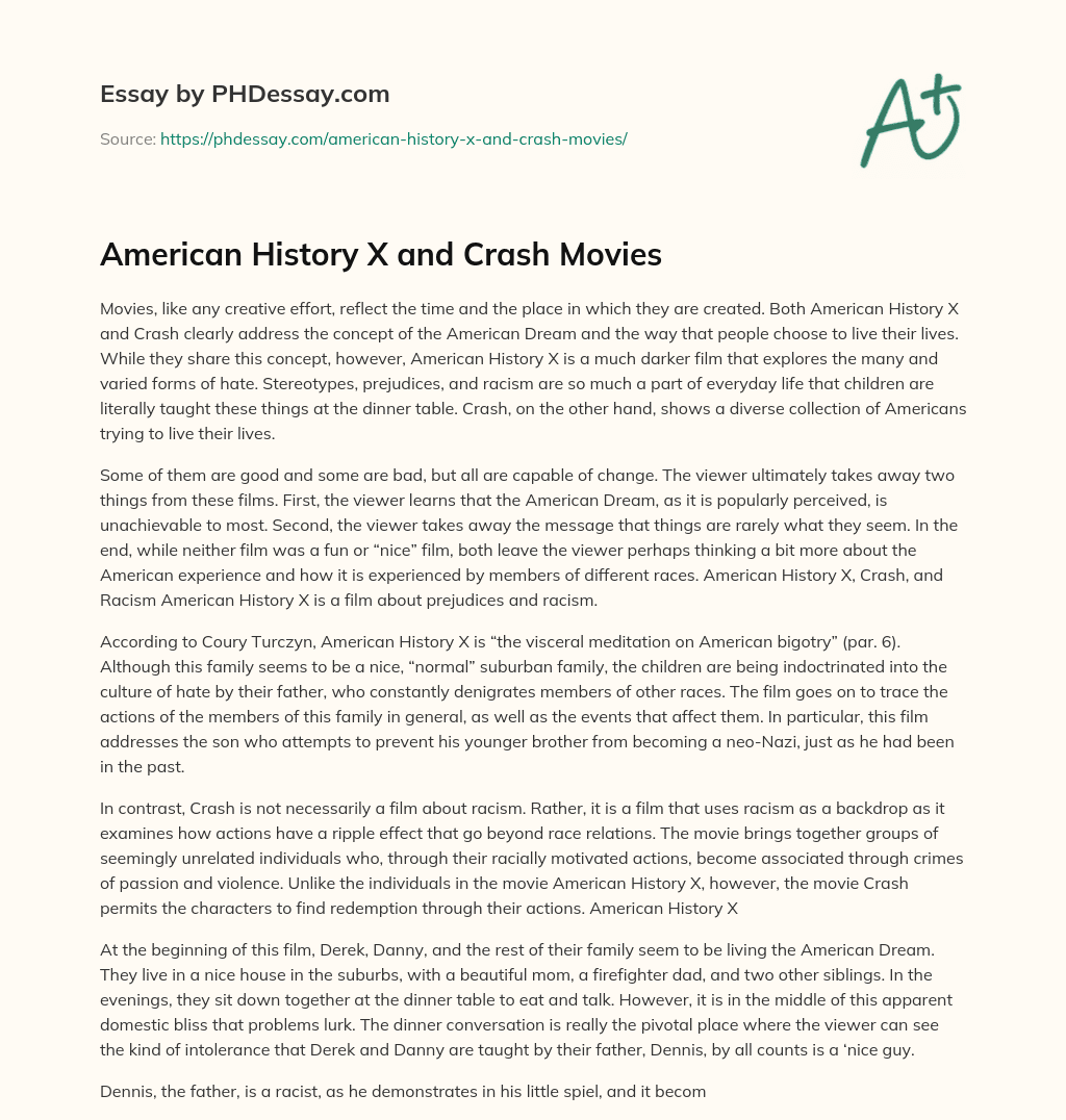 American History X and Crash Movies essay
