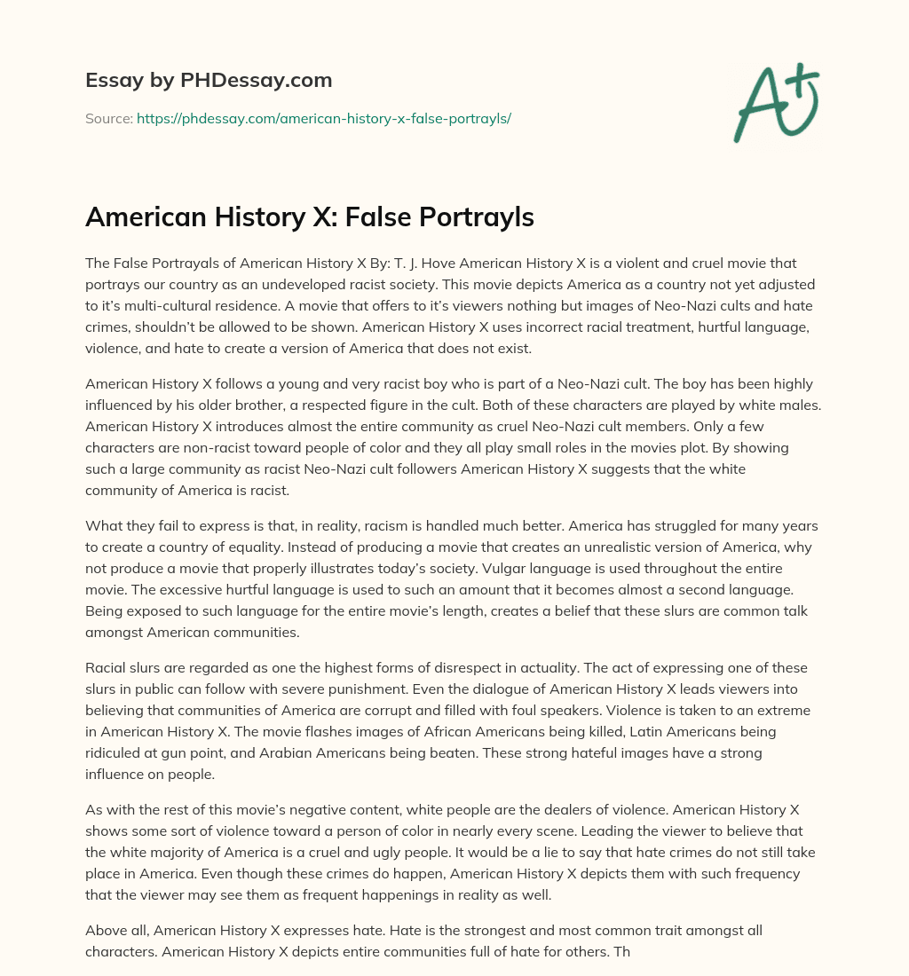 American History X: False Portrayls essay